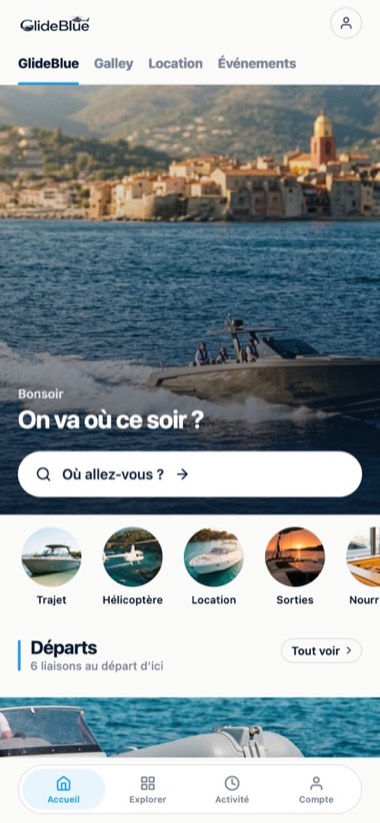 Écran de l'application GlideBlue