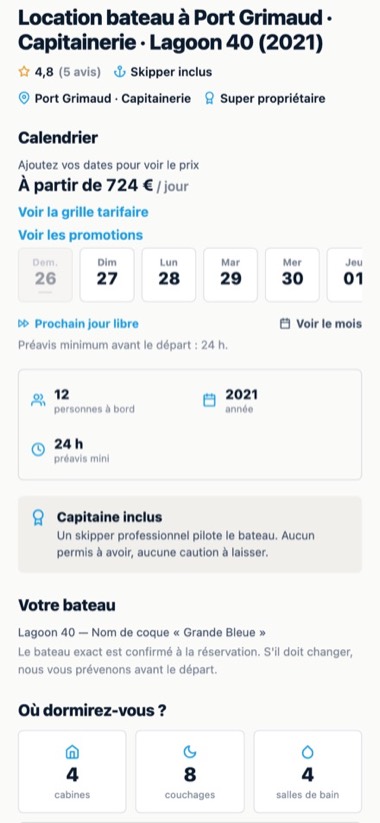 Écran de l'application GlideBlue