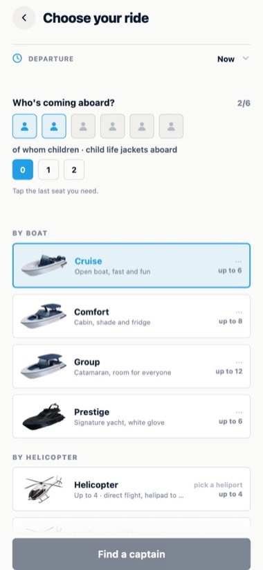 The request — screen of the GlideBlue application