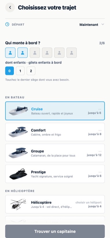 Écran de l'application GlideBlue