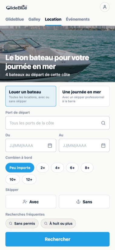 Écran de l'application GlideBlue