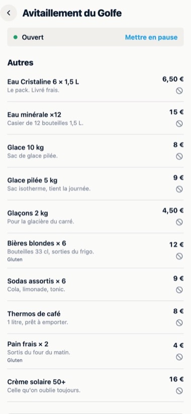 Sa carte — écran de l'application GlideBlue