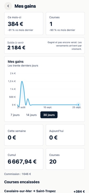 Écran de l'application GlideBlue