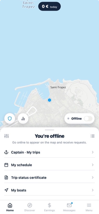 The day — screen of the GlideBlue application