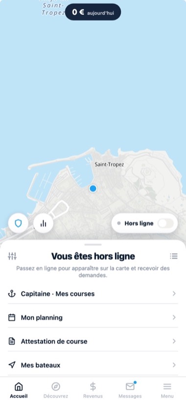 Écran de l'application GlideBlue