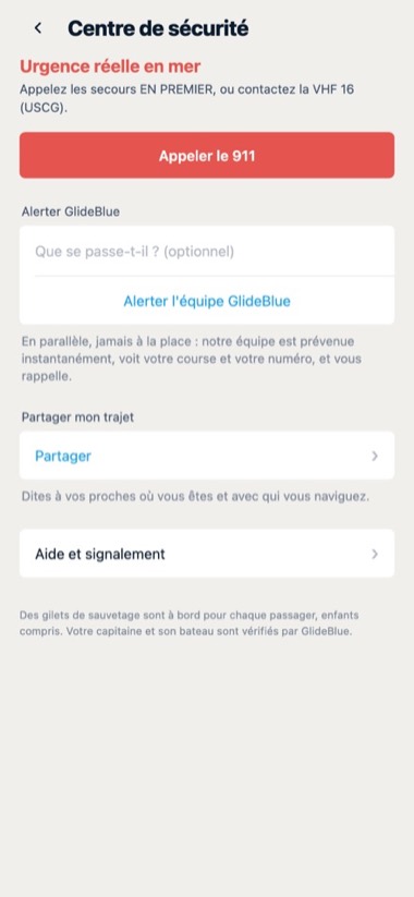 Écran de l'application GlideBlue